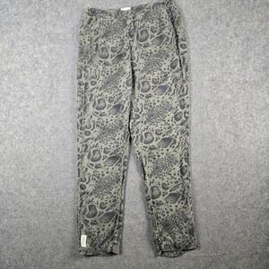 Mikuta Leopard Print Pants Womens Medium Green Lyocell Animal Print Boho Utility